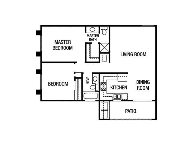 Floor plan for 2 beds, 2 baths, 900 sqft