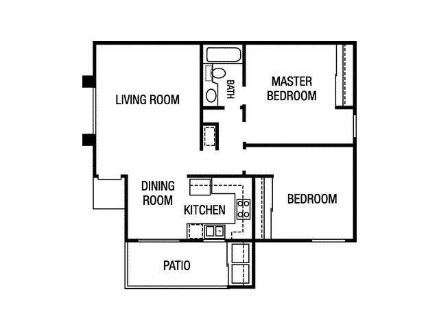 Floor plan for 2 beds, 2 baths, 900 sqft