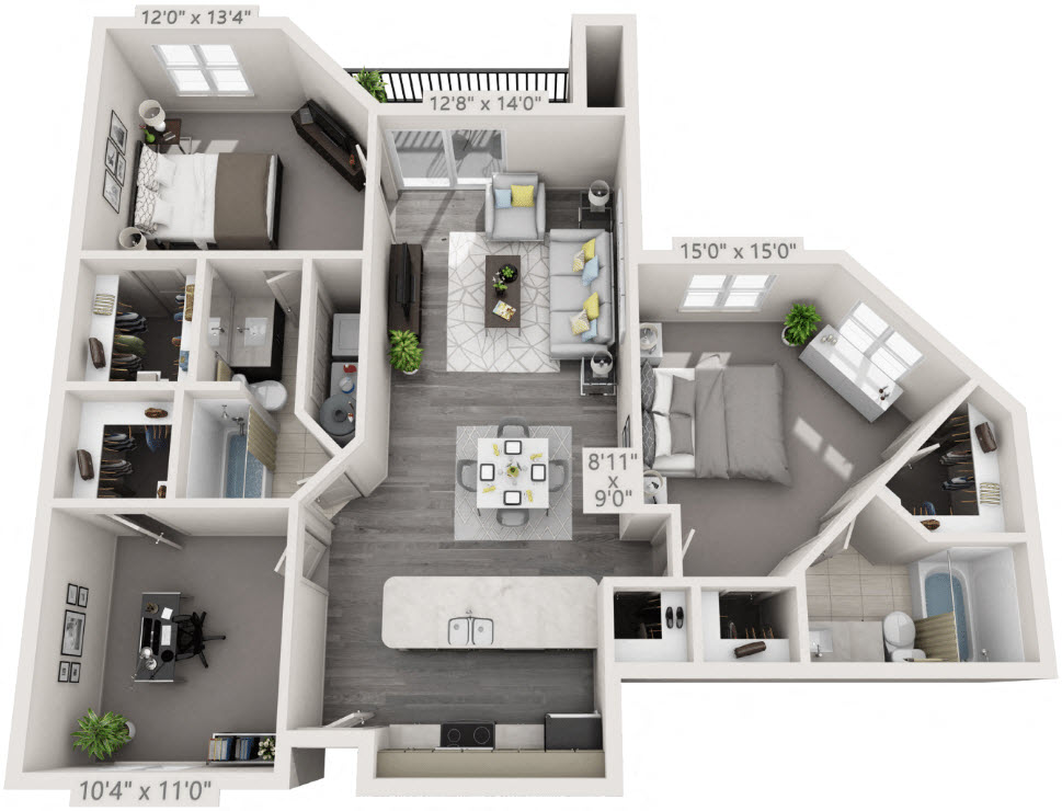 Floor plan for 3 beds, 2 baths, 1219 sqft