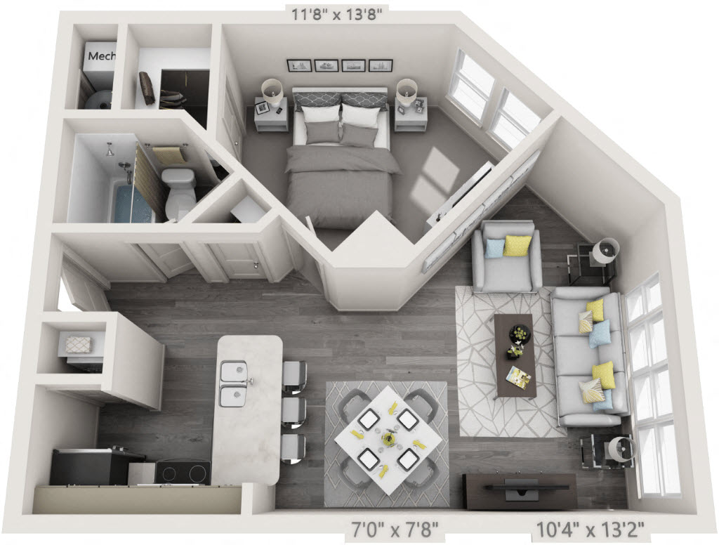 Floor plan for 1 bed, 1 bath, 560 sqft
