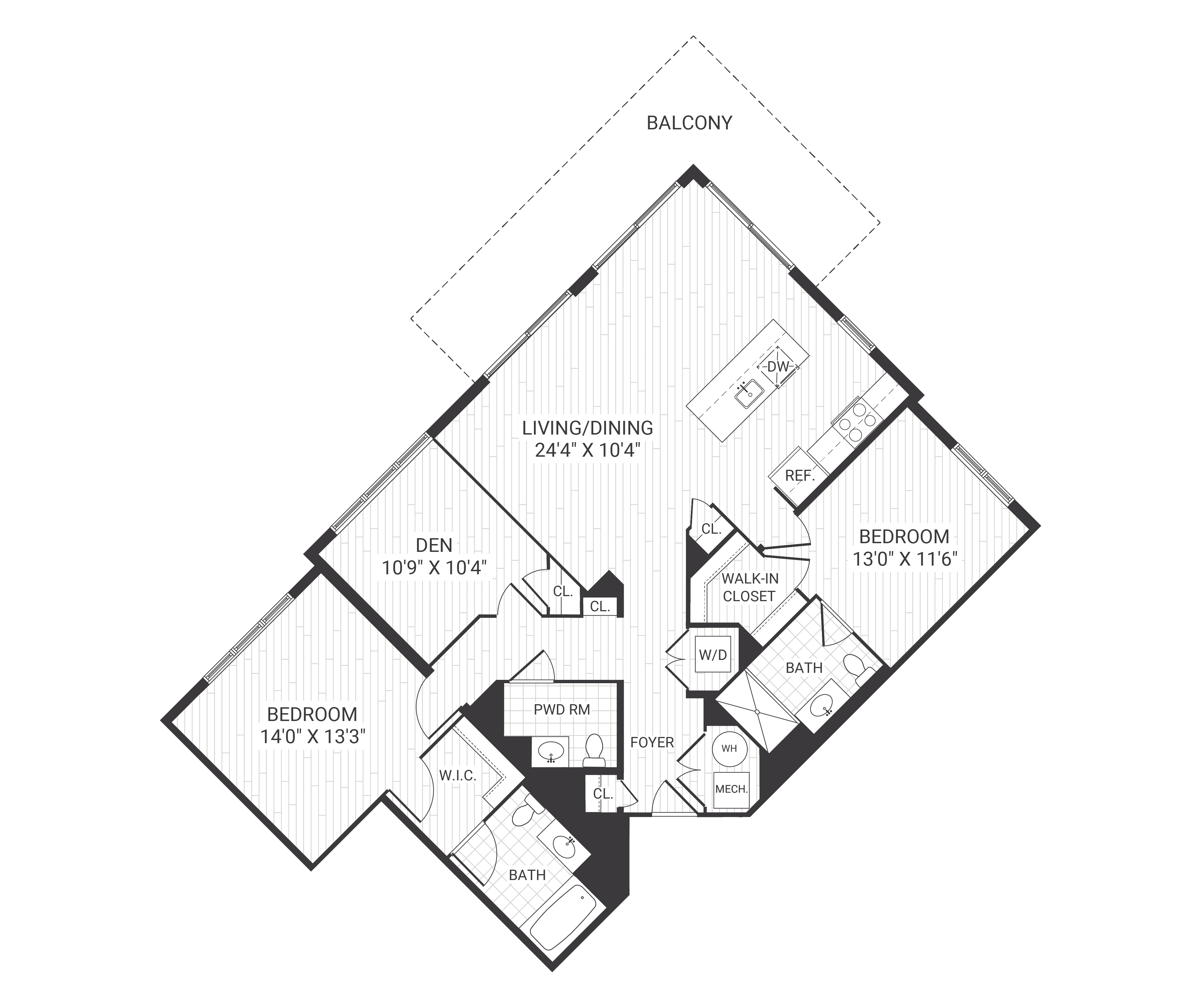 Floor plan for 2 beds, 2 baths, 1489 sqft