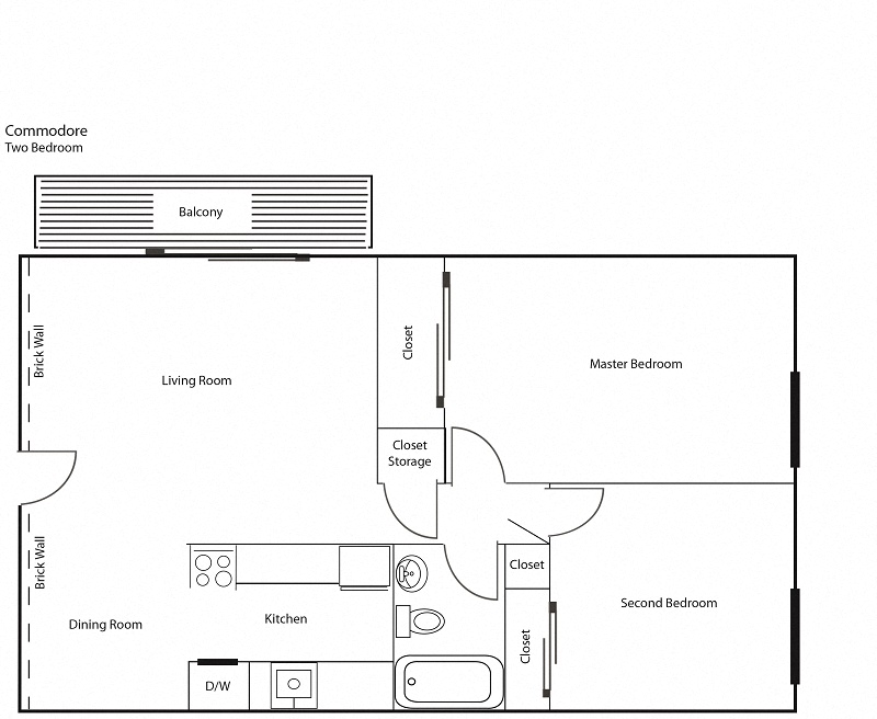 Floor plan for 2 beds, 1 bath