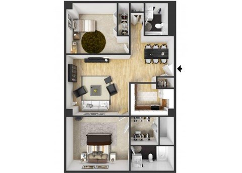 Floor plan for 2 beds, 2 baths, 1025 sqft