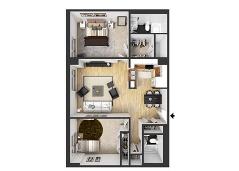 Floor plan for 2 beds, 2 baths, 1026 sqft