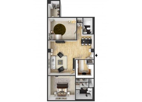 Floor plan for 2 beds, 2 baths, 1161 sqft