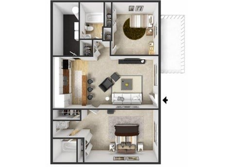 Floor plan for 2 beds, 2 baths, 864 sqft