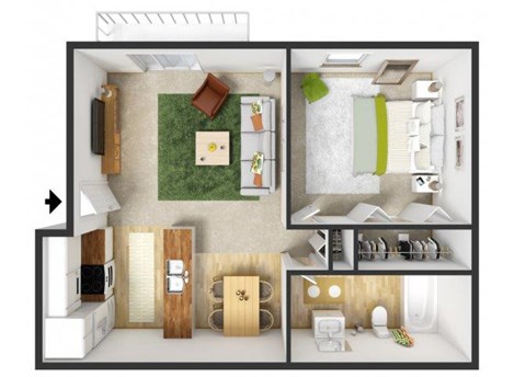 Floor plan for 1 bed, 1 bath, 660 sqft
