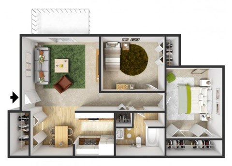 Floor plan for 2 beds, 1 bath, 860 sqft