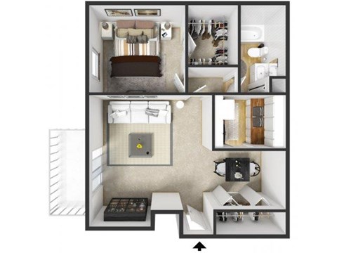 Floor plan for 1 bed, 1 bath, 650 sqft
