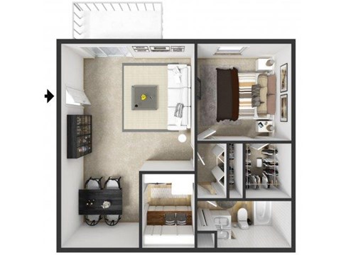 Floor plan for 1 bed, 1 bath, 710 sqft