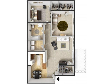 Floor plan for 2 beds, 1 bath, 800 sqft