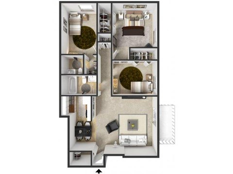 Floor plan for 3 beds, 2 baths, 1150 sqft