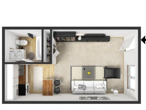 Floor plan for studio, 1 bath, 290 sqft