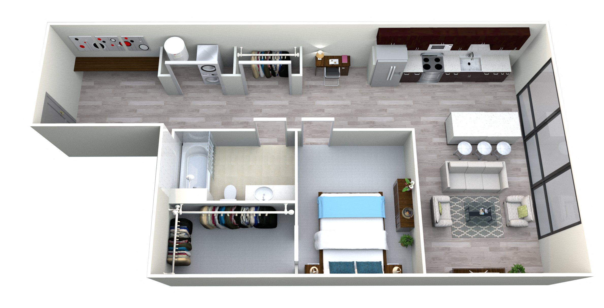 Floor plan for 1 bed, 1 bath, 900 sqft