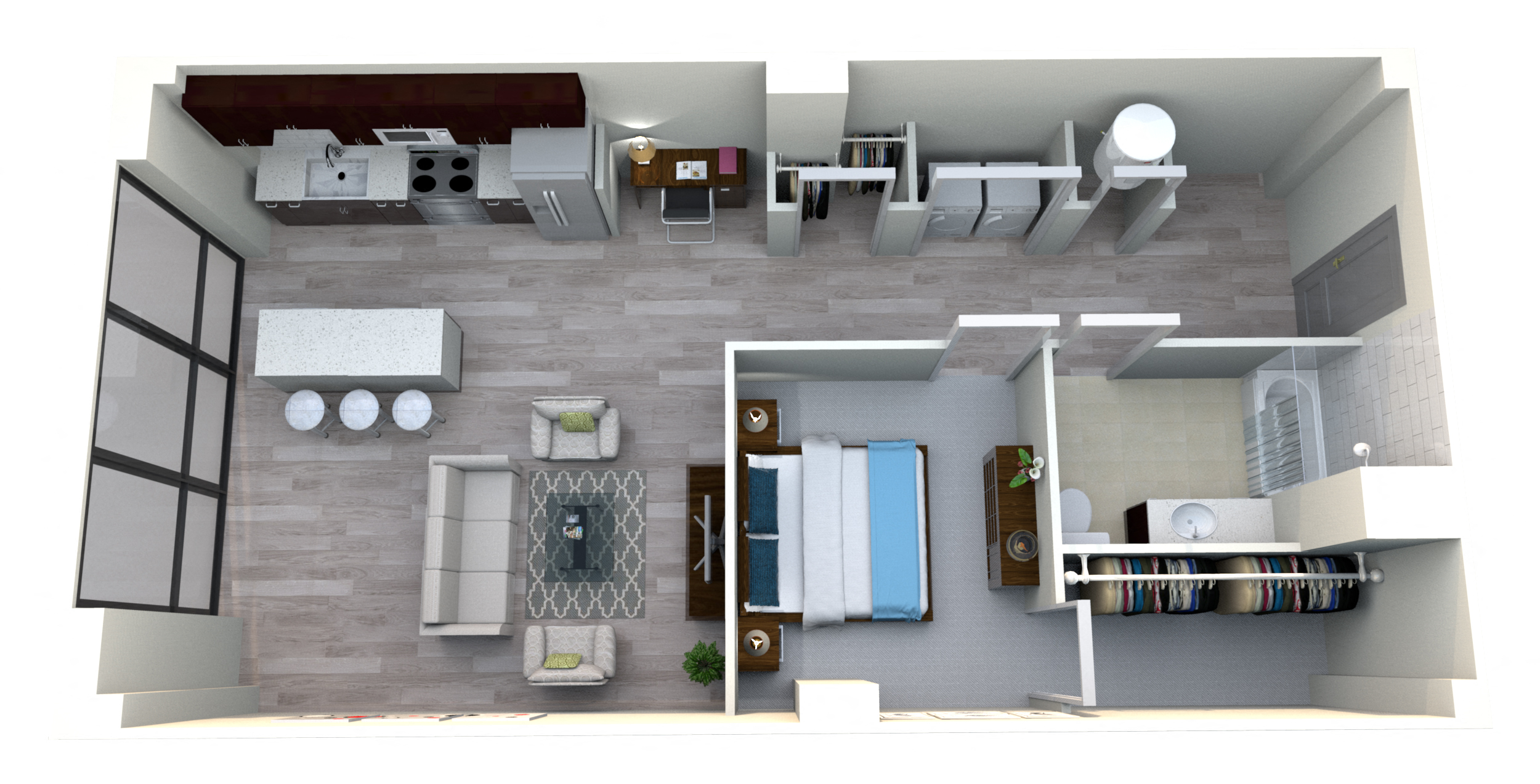 Floor plan for 1 bed, 1 bath, 1040 sqft