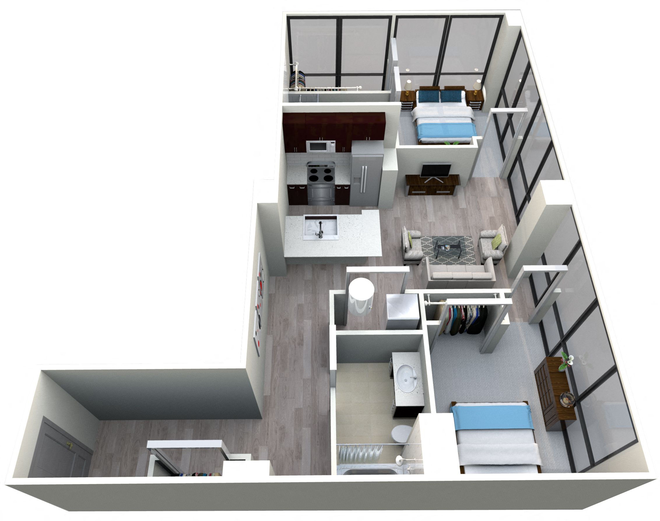 Floor plan for 2 beds, 2 baths, 1115 sqft