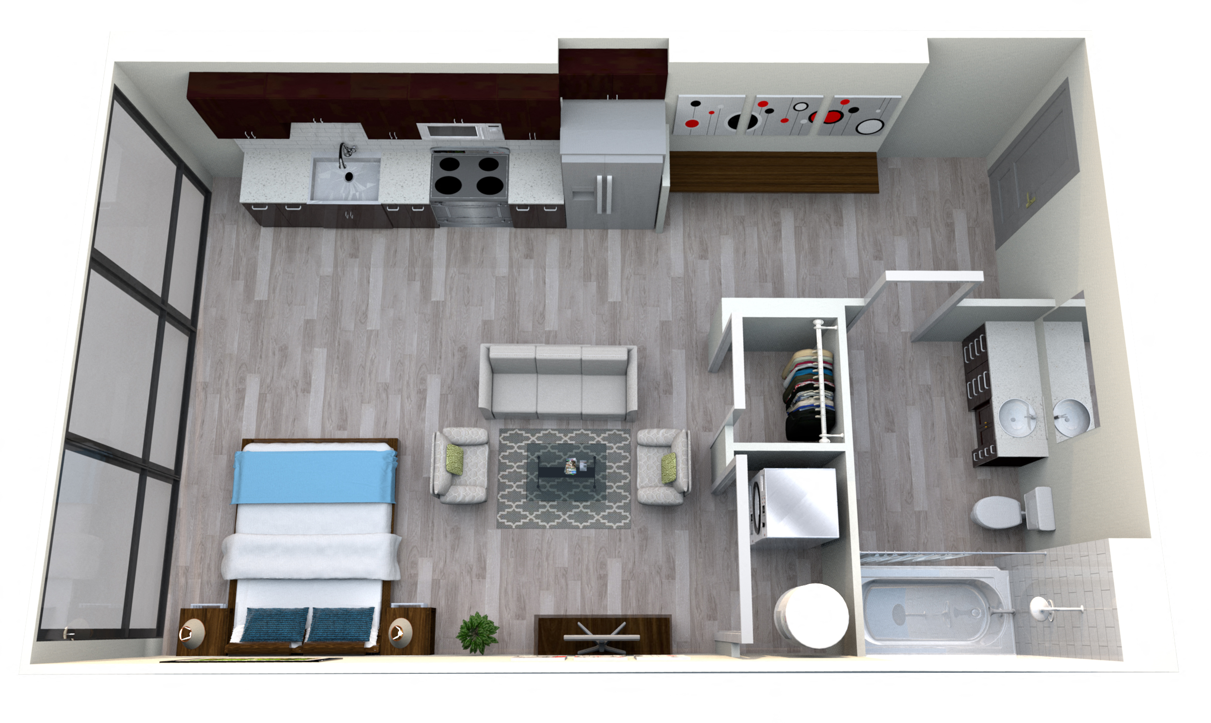 Floor plan for studio, 1 bath, 495 sqft