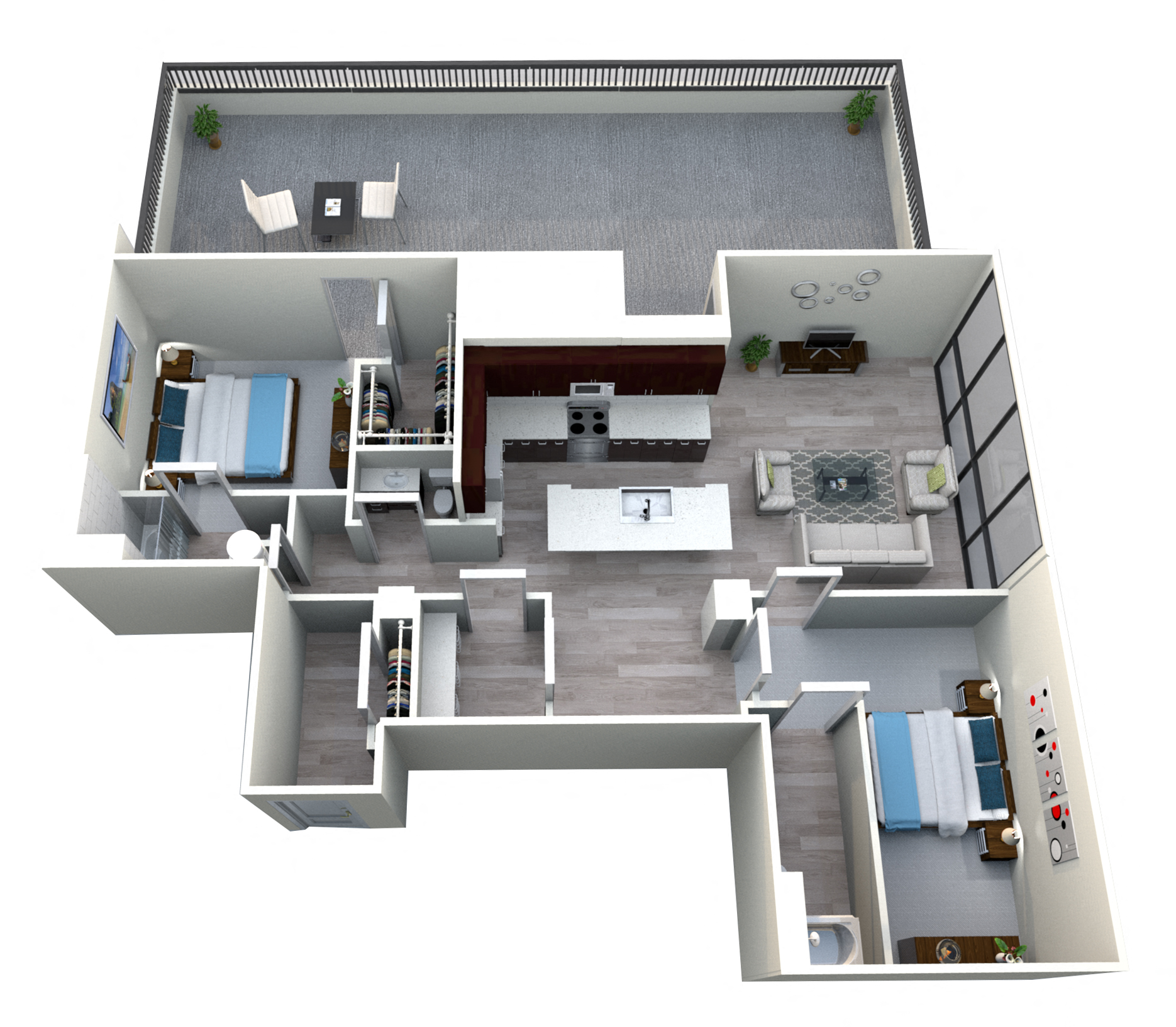 Floor plan for 2 beds, 2.5 baths, 1950 sqft