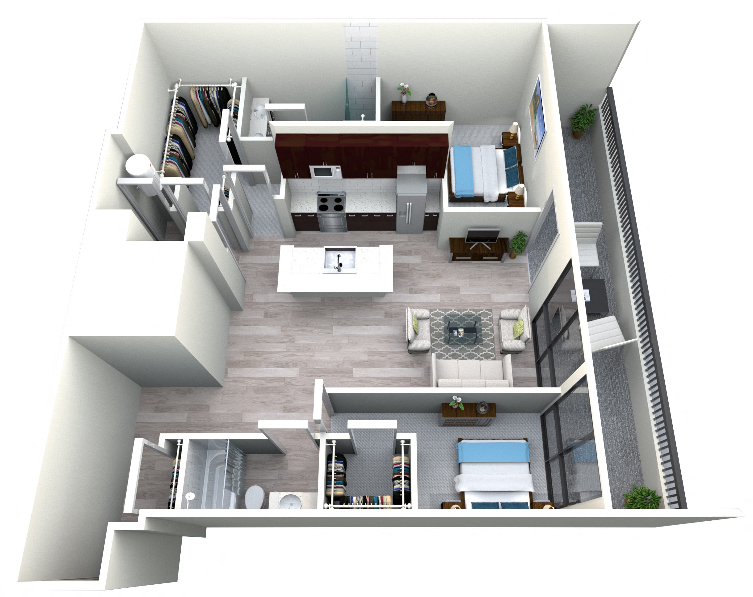 Floor plan for 2 beds, 2 baths, 1630 sqft