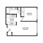 Floor plan for 1 bed, 1 bath, 526 sqft