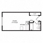 Floor plan for studio, 1 bath, 514 sqft