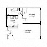 Floor plan for 1 bed, 1 bath, 497 sqft