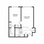 Floor plan for 1 bed, 1 bath, 568 sqft