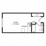 Floor plan for studio, 1 bath, 342 sqft