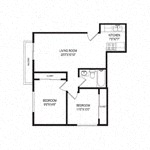 Floor plan for 2 beds, 1 bath, 686 sqft