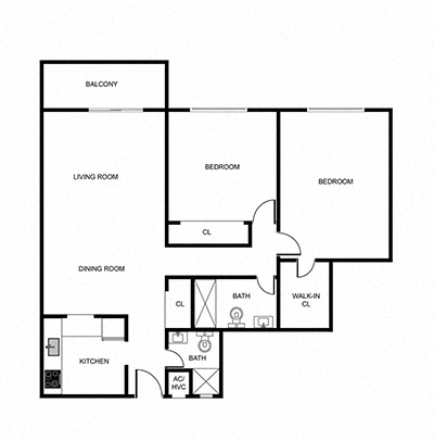 Floor plan for 2 beds, 2 baths, 920 sqft