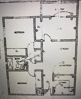 Floor plan for 2 beds, 1 bath, 875 sqft