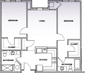 Floor plan for 2 beds, 2 baths, 1002 sqft