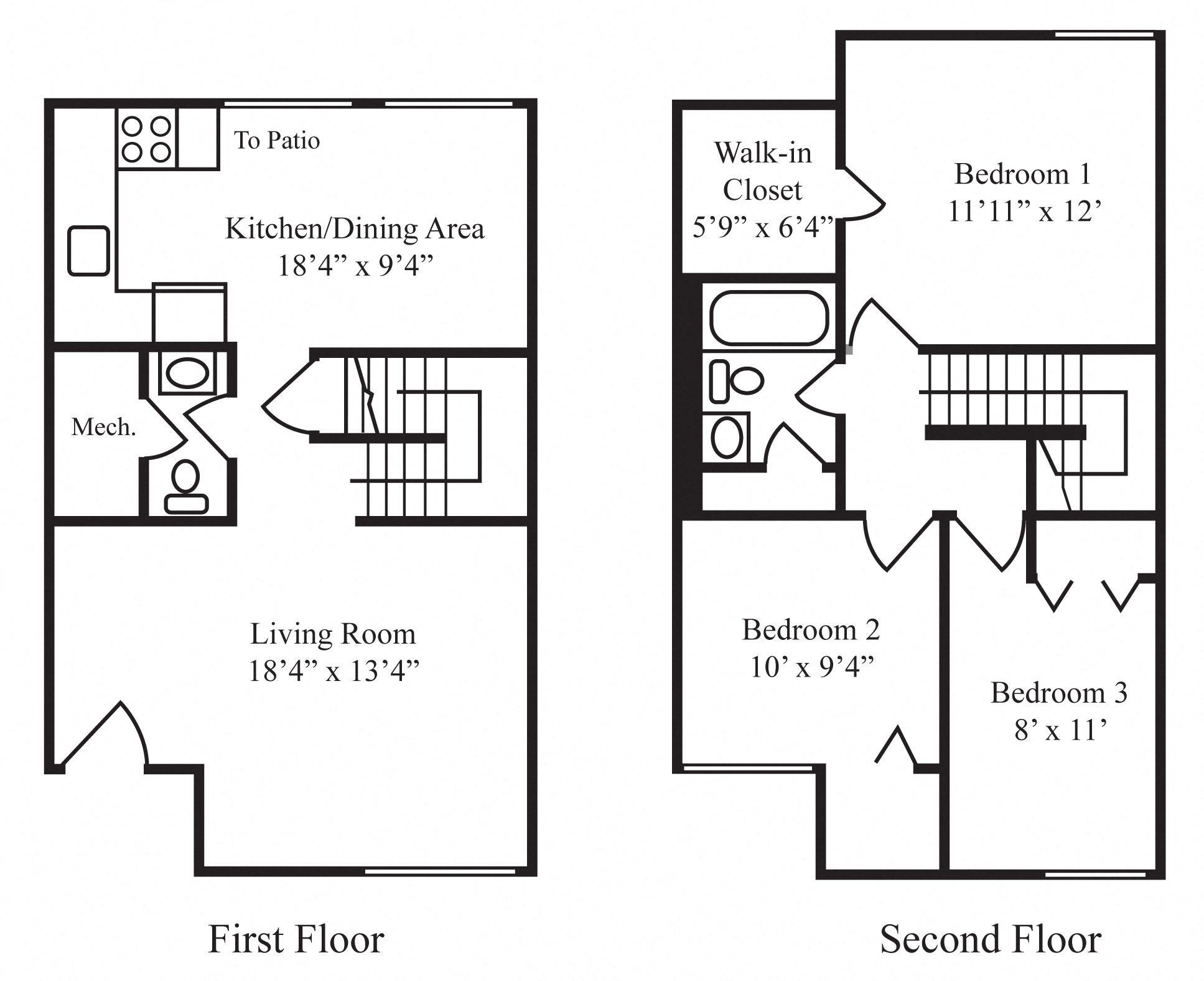 Floor plan for 3 beds, 1 bath, 1110 sqft