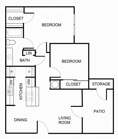 Floor plan for 2 beds, 1 bath, 800 sqft