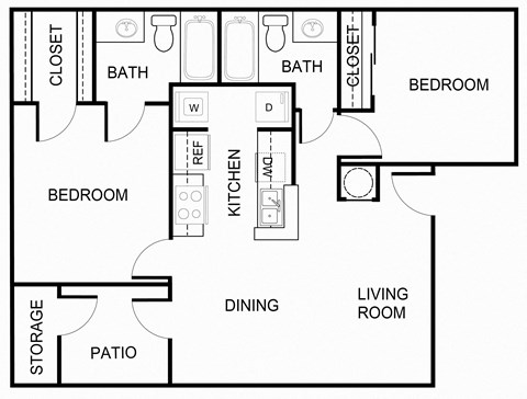 Floor plan for 2 beds, 2 baths, 850 sqft