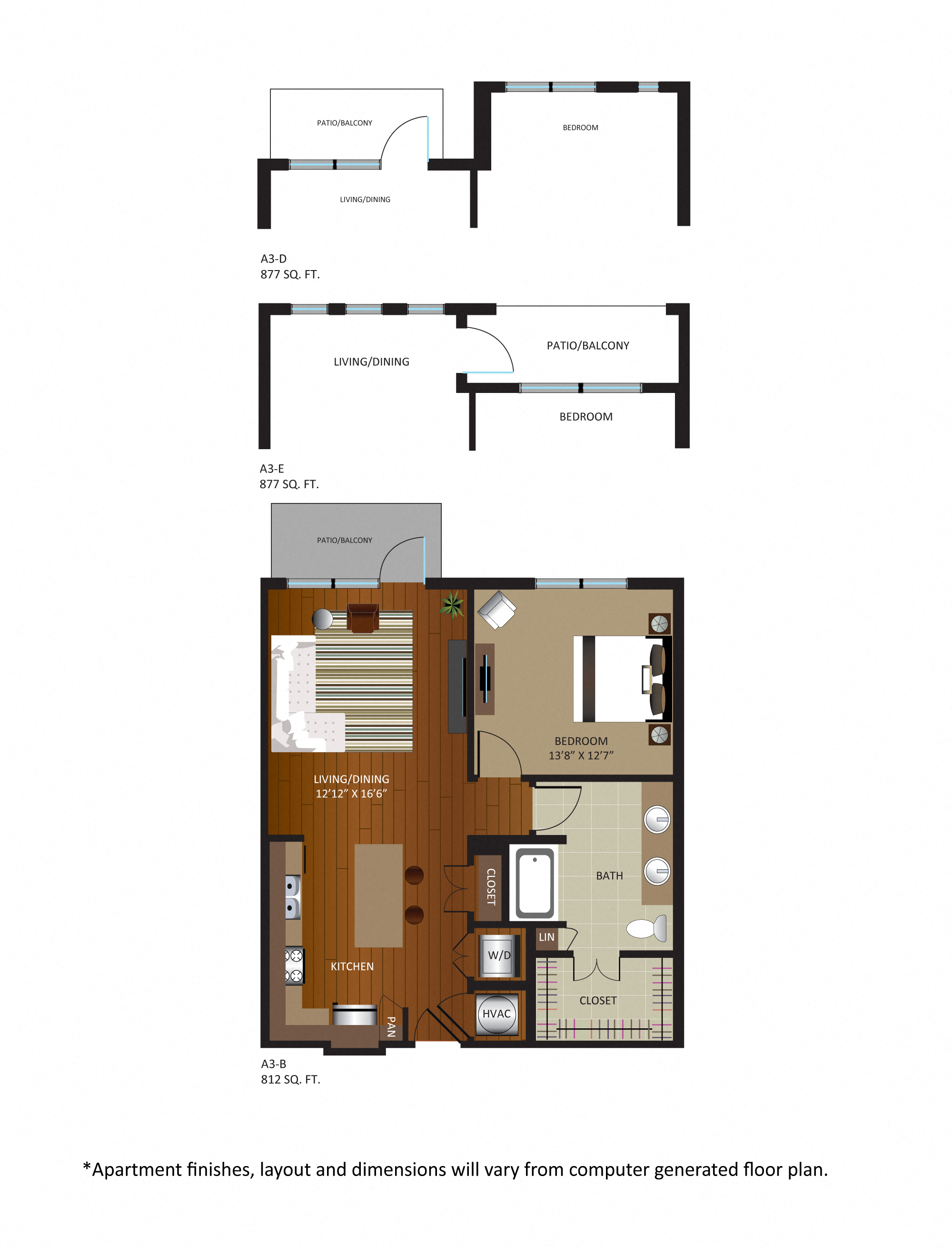 Floor plan for 1 bed, 1 bath, 812 sqft