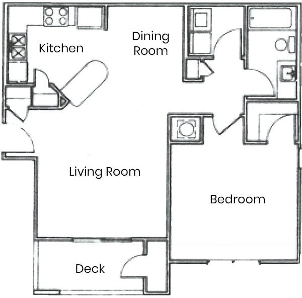 Floor plan for 1 bed, 1 bath, 760 sqft