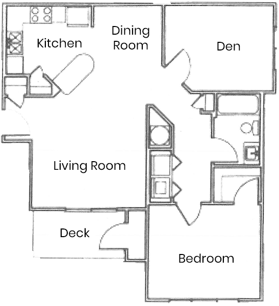 Floor plan for 1 bed, 1 bath, 900 sqft