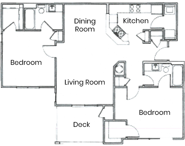 Floor plan for 2 beds, 2 baths, 1100 sqft