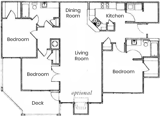 Floor plan for 3 beds, 2 baths, 1440 sqft