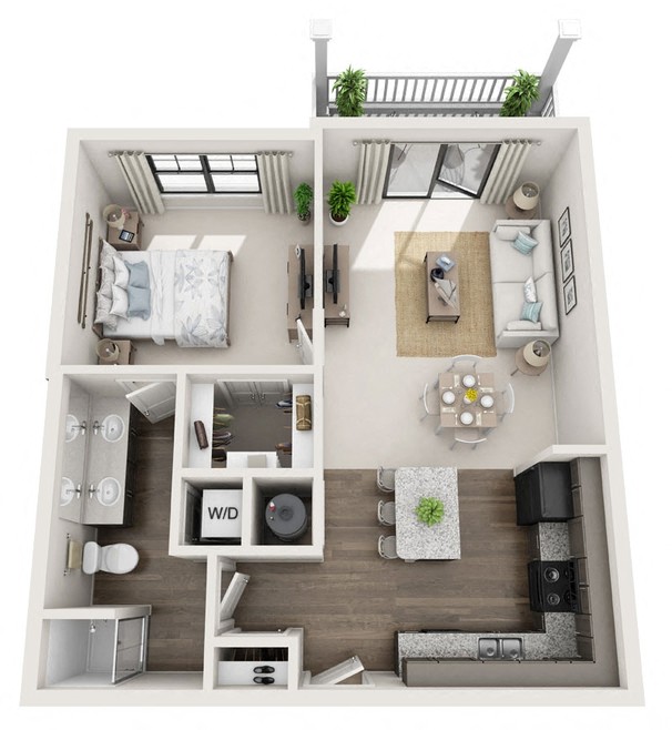Floor plan for 1 bed, 1 bath, 793 sqft