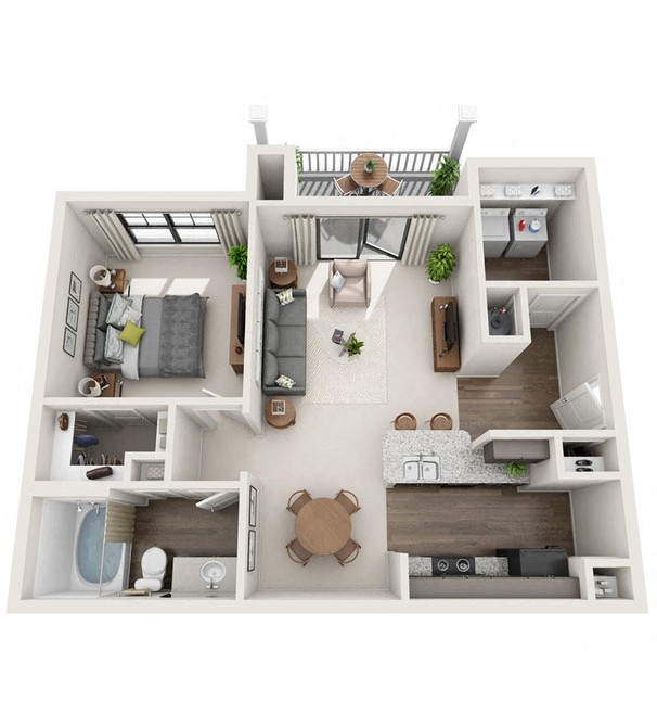 Floor plan for 1 bed, 1 bath, 822 sqft