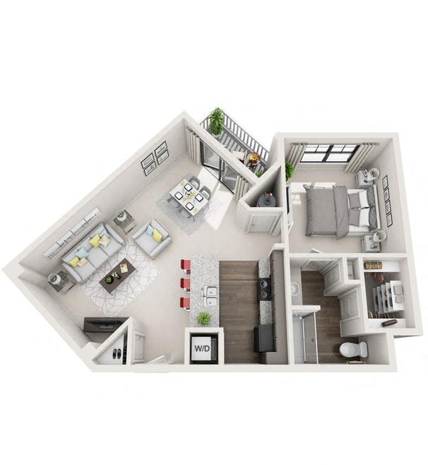 Floor plan for 1 bed, 1 bath, 849 sqft