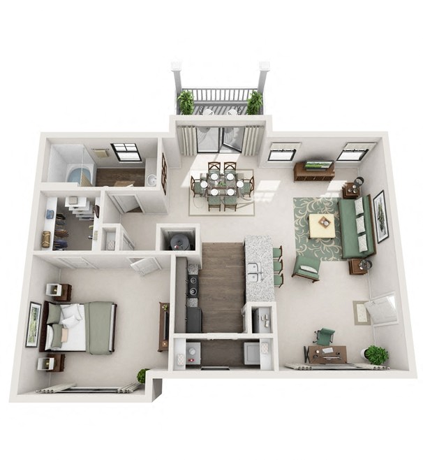 Floor plan for 1 bed, 1 bath, 981 sqft