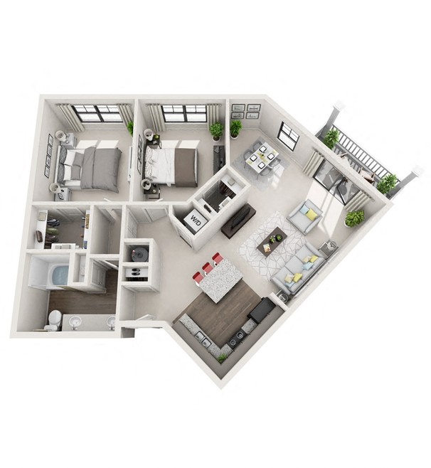 Floor plan for 2 beds, 1 bath, 1097 sqft