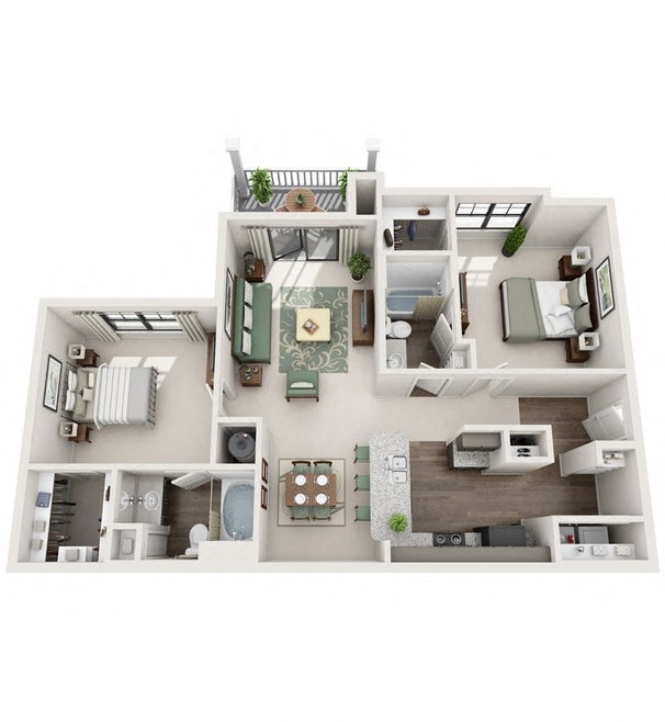 Floor plan for 2 beds, 2 baths, 1198 sqft