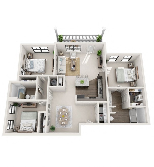 Floor plan for 3 beds, 2 baths, 1354 sqft
