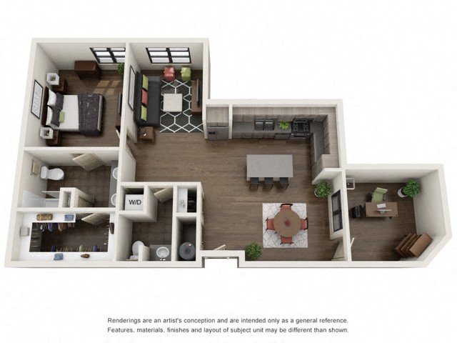 Floor plan for 1 bed, 1.5 baths, 1170 sqft