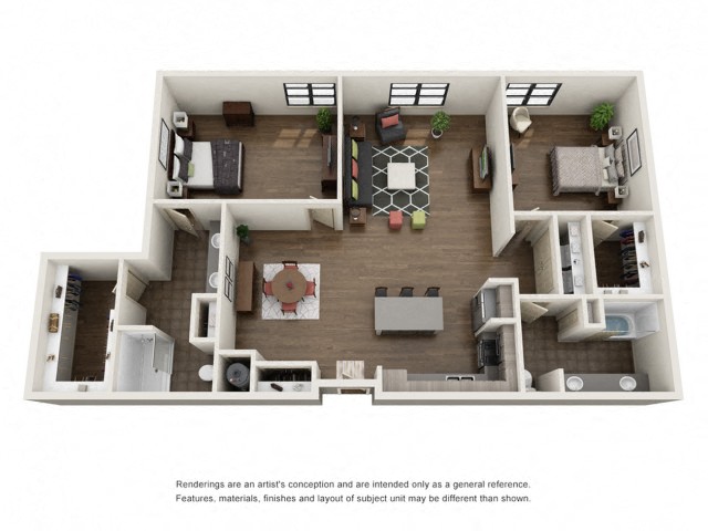 Floor plan for 2 beds, 2 baths, 1401 sqft