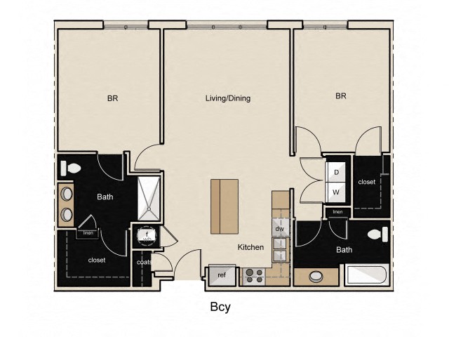 Floor plan for 2 beds, 2 baths, 1113 sqft